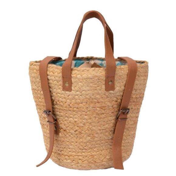 NWT XIX Palms Beachly The Shore Break Jute Insulated Picnic Cooler Backpack Boho - Picture 2 of 16